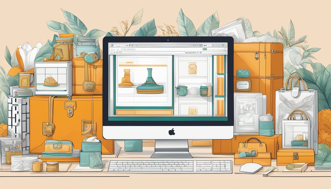 A computer screen displaying the Hermes website, with the iconic logo and luxurious products available for purchase