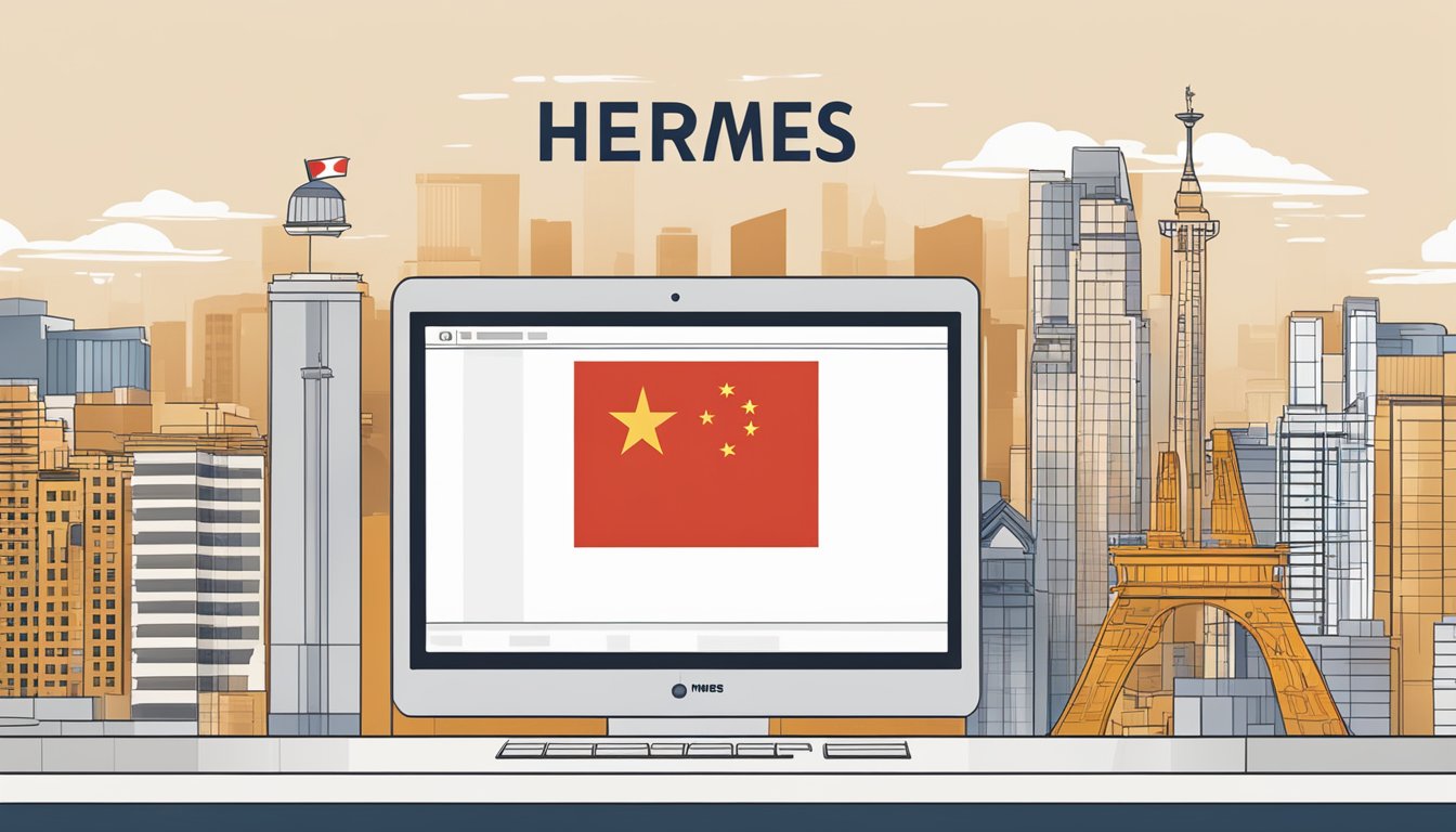 A computer screen displaying the Hermès website with the Singapore flag in the background