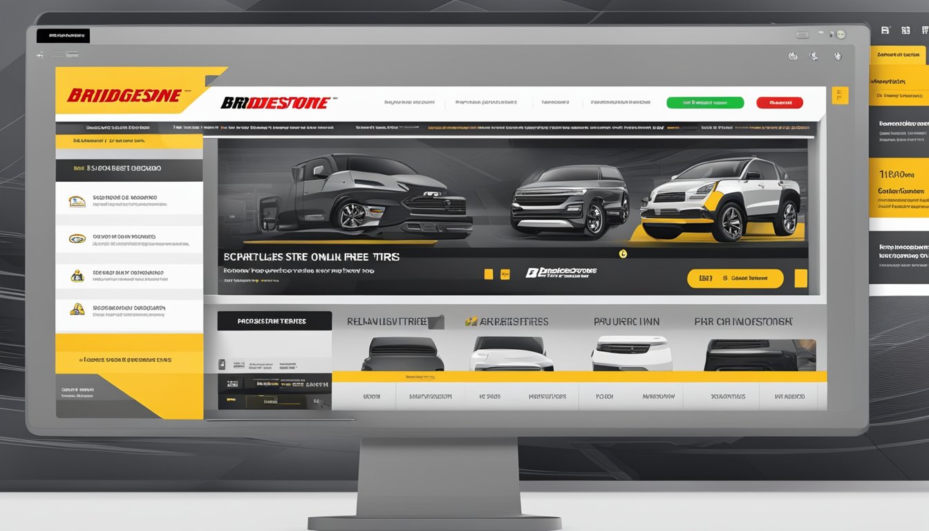 A computer screen displaying a website with the option to purchase Bridgestone tires online