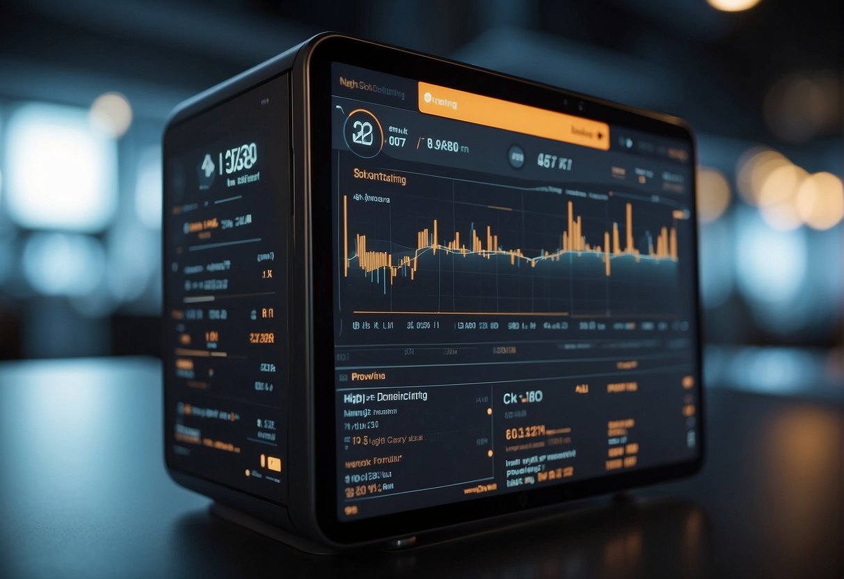 Soltradingbot scans market data, analyzing trends and making quick, precise trades. Its sleek, futuristic design and glowing interface convey efficiency and sophistication