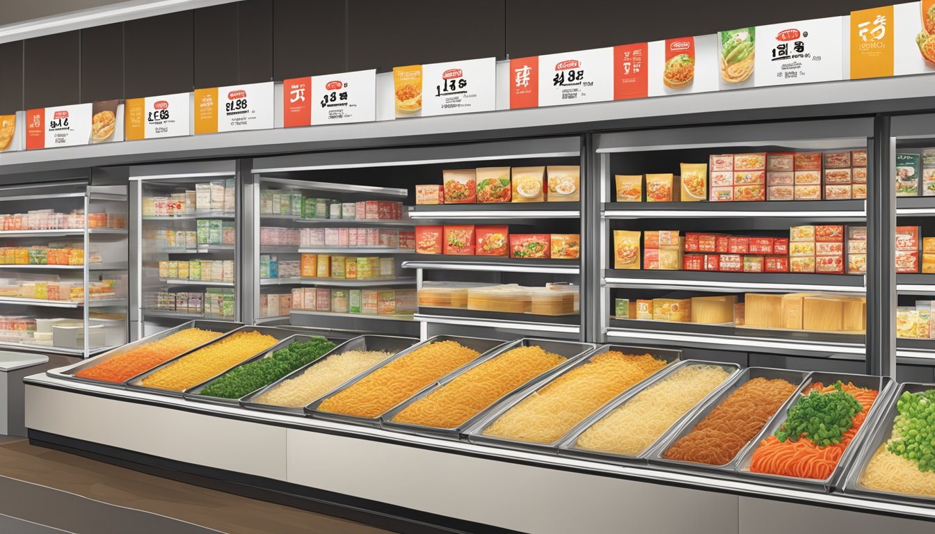 A bustling grocery store shelf displays Ippudo Instant Ramen in Singapore, with vibrant packaging and prominent branding