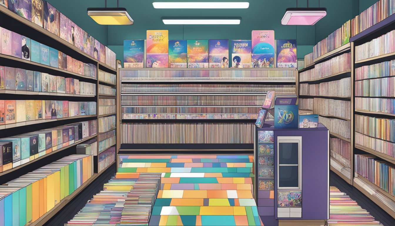 A display of K-pop CDs and merchandise in a Singaporean store
