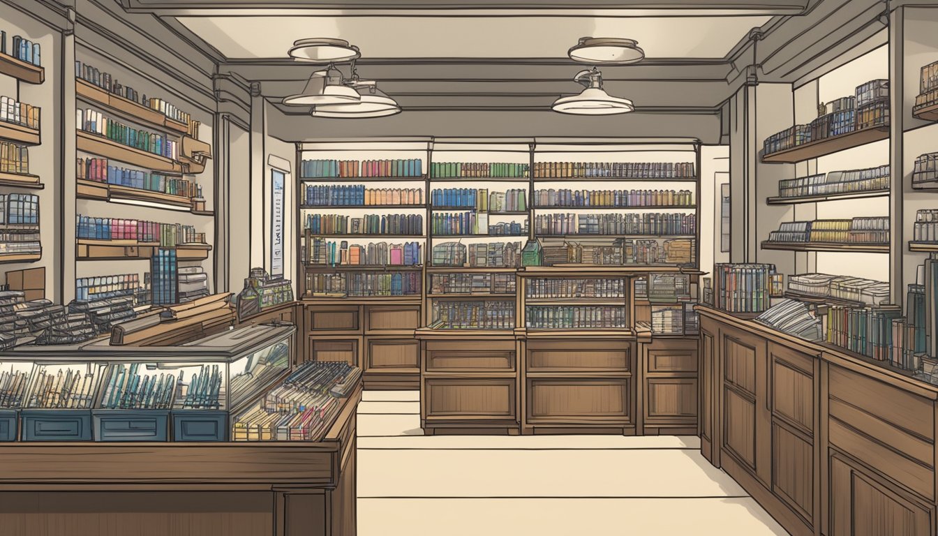 A well-lit, organized stationery store with shelves of fountain pens, a display case, and a sign reading "Frequently Asked Questions: Where to buy fountain pen in Singapore."