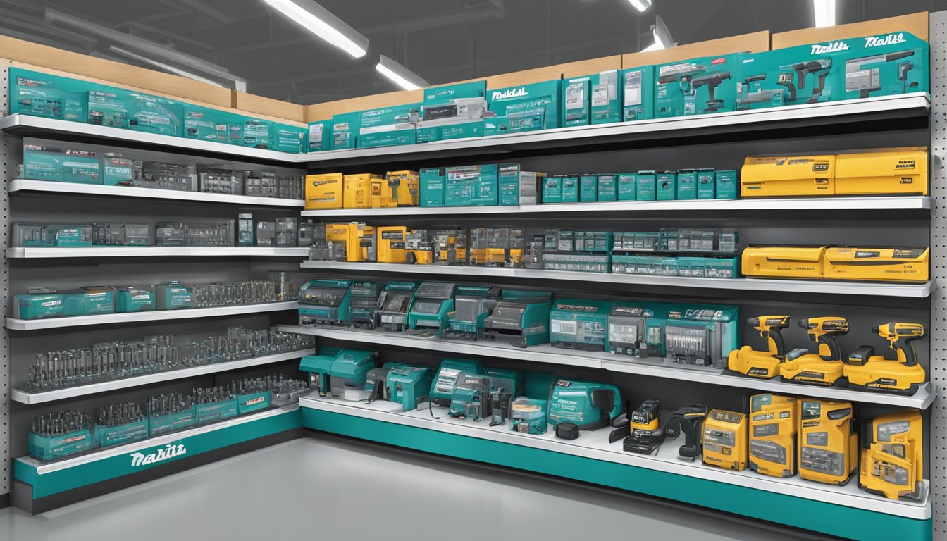 A hardware store shelves display Makita tools in Singapore