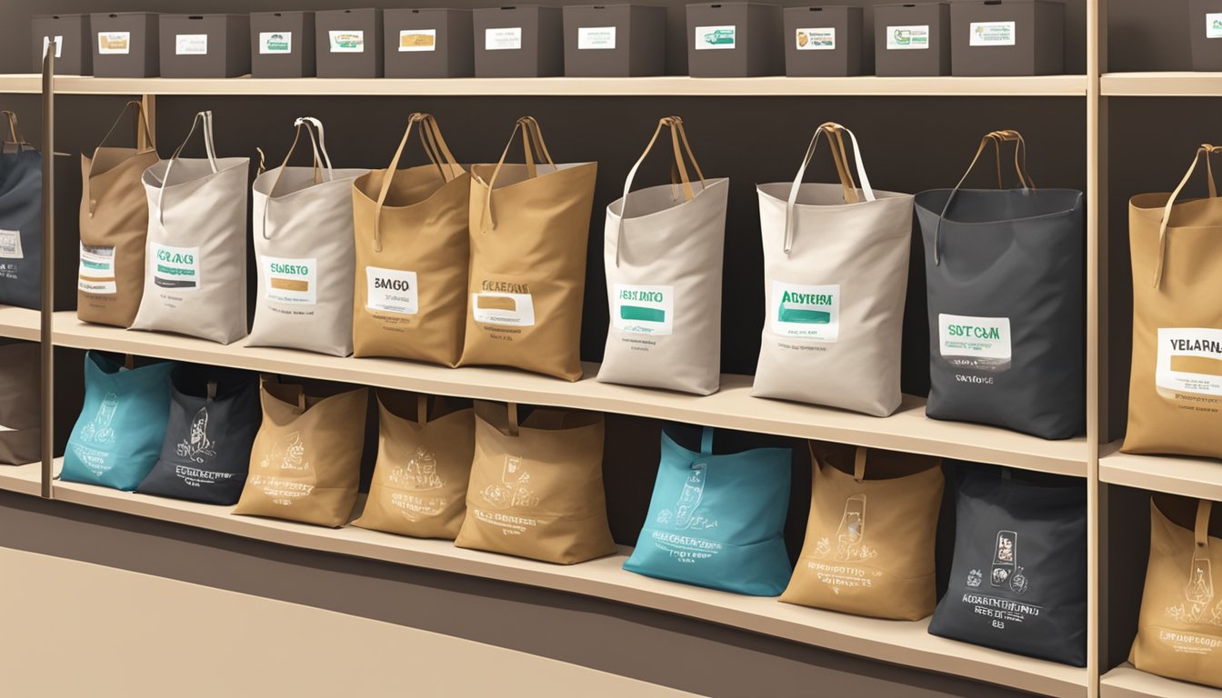 A display of various garden soil bags with price tags in a Singapore store