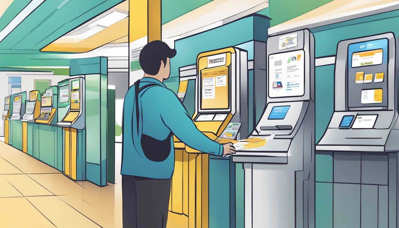 Customer approaches ticket kiosk, selects Octopus Card option, inserts payment, receives card and receipt