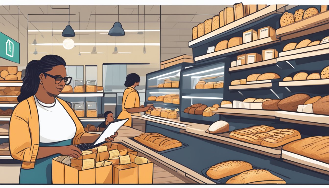 Customers ordering keto bread online, browsing through a variety of options, reading product descriptions, and adding items to their virtual shopping cart