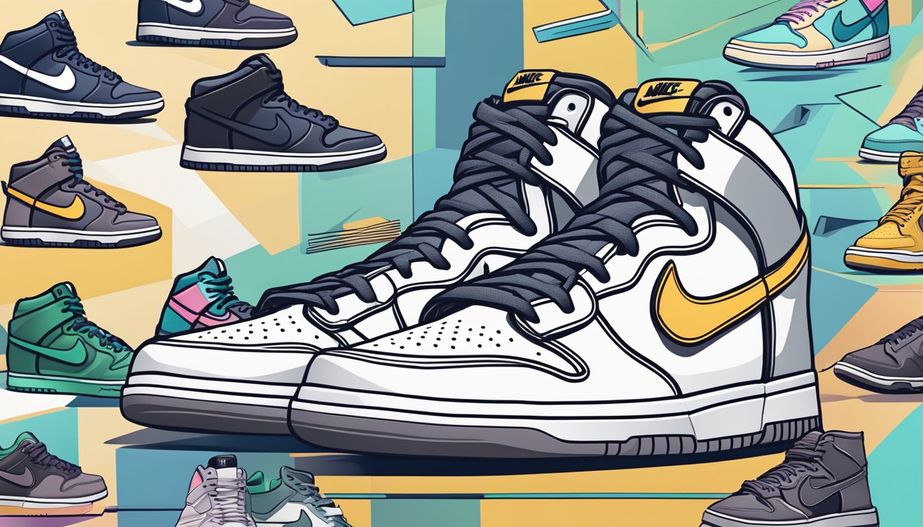 A pair of Nike Dunks sitting on a sleek, modern online shopping interface, surrounded by other stylish sneaker options