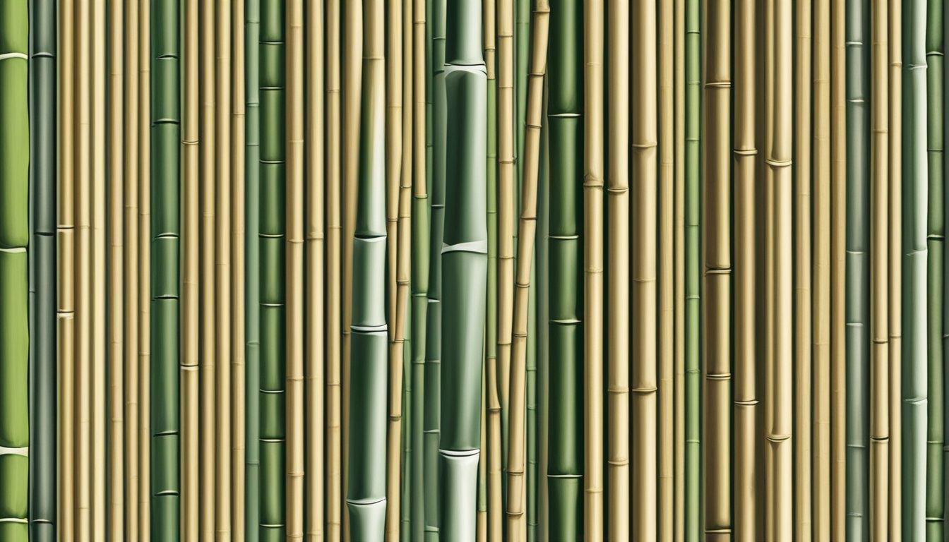 Bamboo poles arranged in various lengths and diameters, showcasing their versatility for construction and design projects