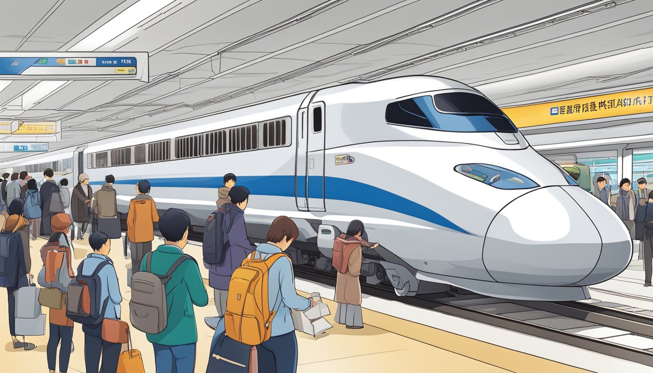 Passengers purchasing Nozomi Shinkansen tickets online before boarding