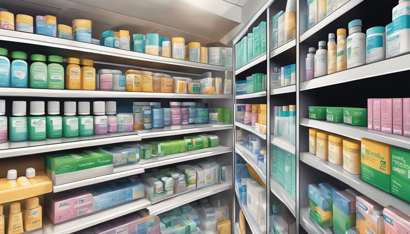 A pharmacy shelf stocked with Telfast allergy medication in Singapore