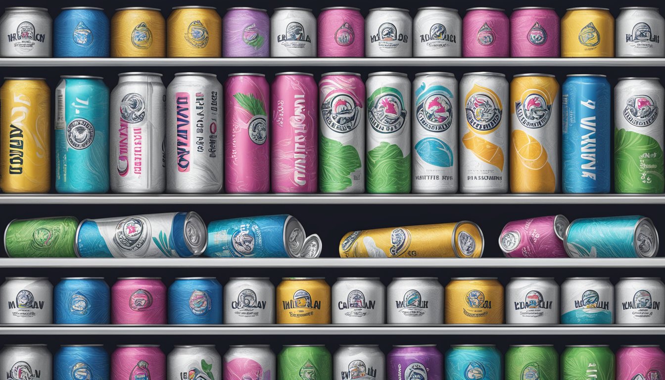 A store shelf filled with colorful cans of White Claw, with a prominent sign indicating "Where to Purchase White Claw in Singapore."