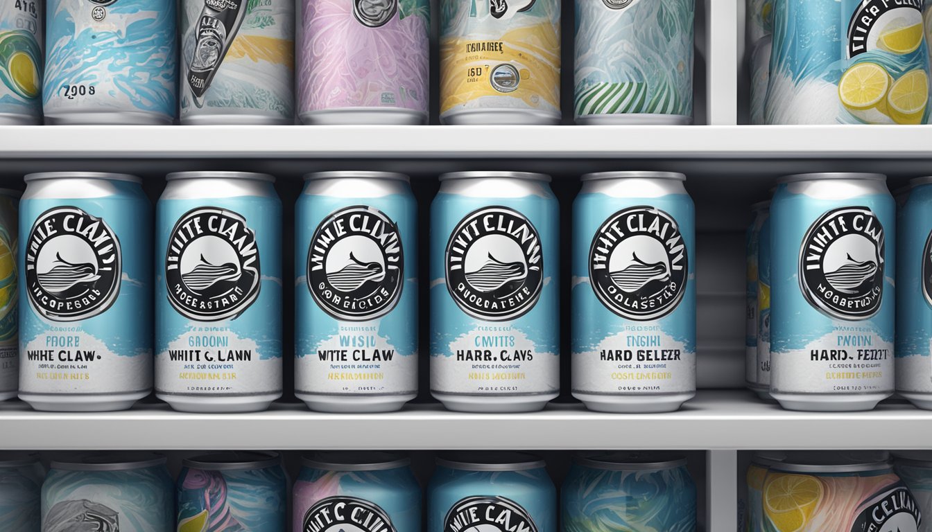 A display of White Claw Hard Seltzer cans on a shelf in a Singaporean convenience store