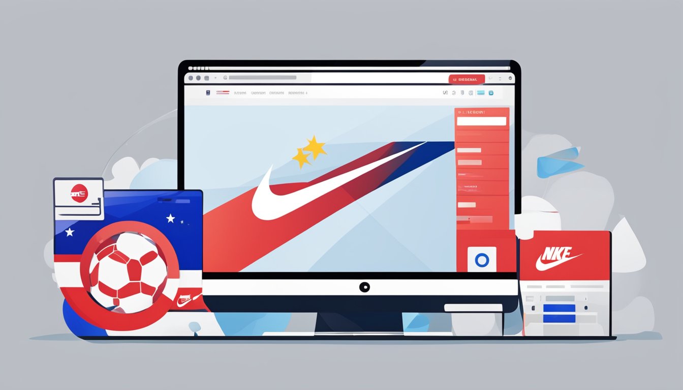 A computer screen displaying the Nike website with the Singapore flag in the background