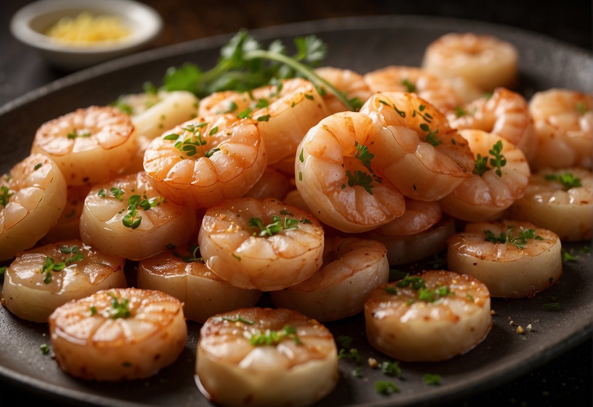 Shrimp being minced, mixed with seasonings, and formed into patties before being pan-fried until golden brown