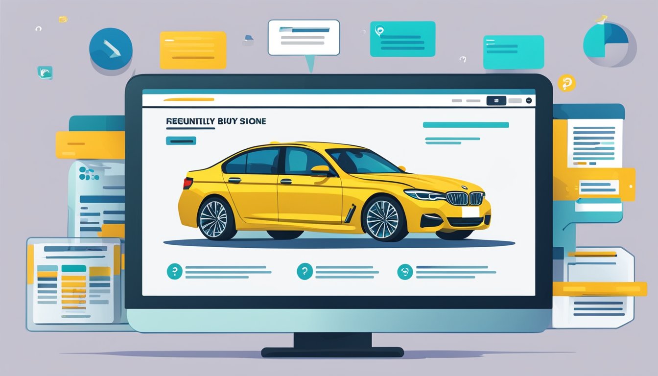 A computer screen showing a webpage with the title "Frequently Asked Questions buy bmw online" and a list of questions and answers below