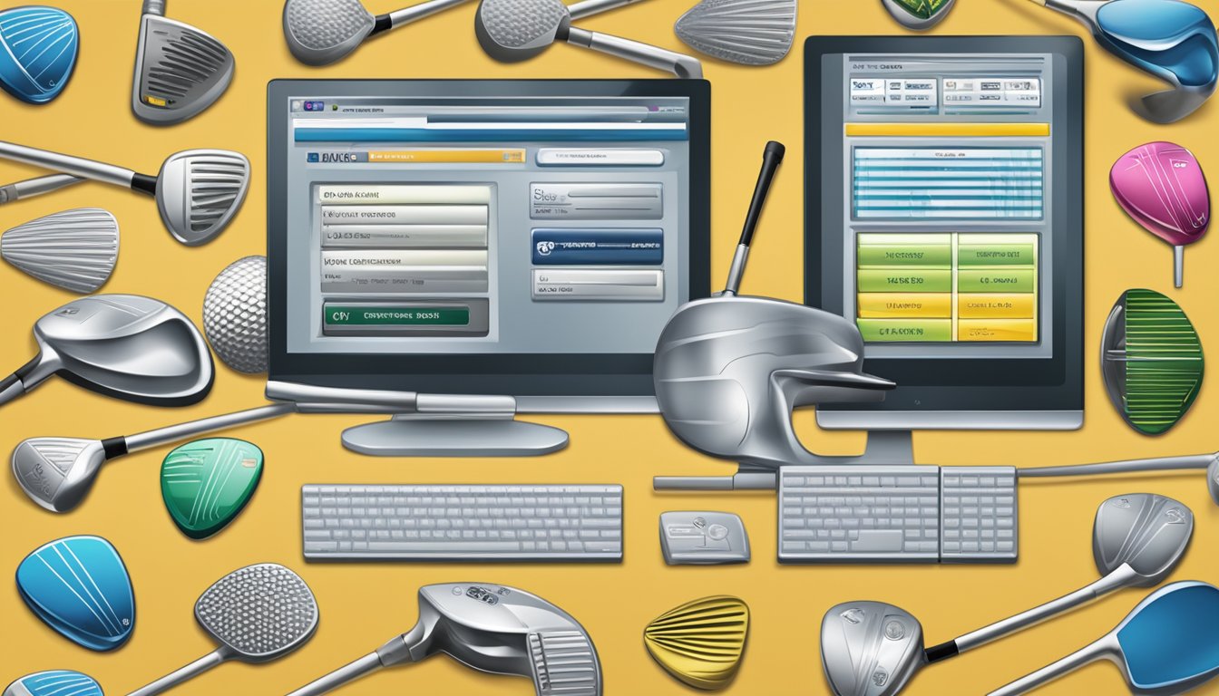 A computer screen displaying a website with various golf drivers available for purchase. The cursor hovers over a specific driver, ready to click "add to cart."