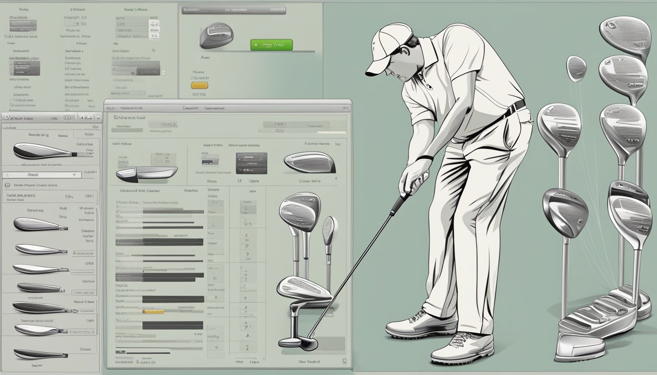 A golfer carefully selects a golf driver from an array of options displayed on a computer screen