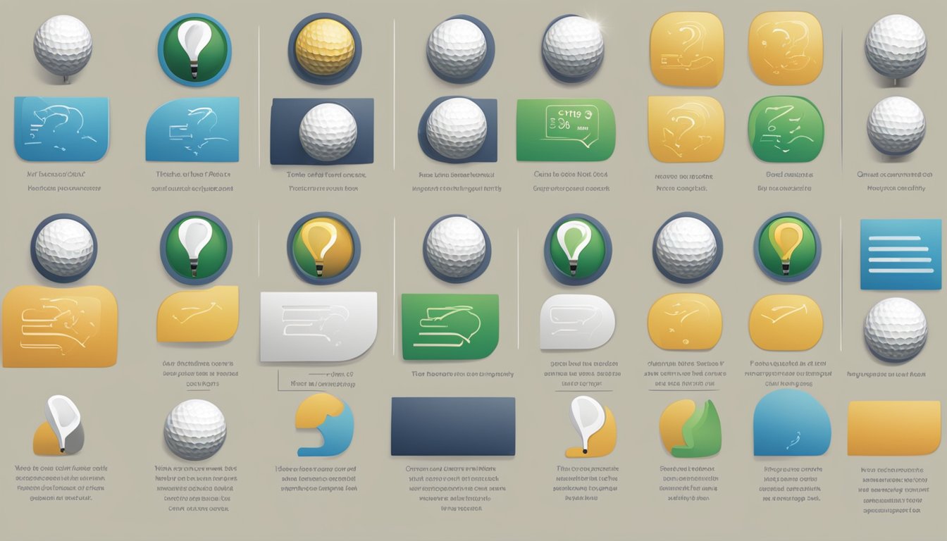 Golf drivers displayed on a website with FAQ section. Icons of question marks and text indicating common inquiries