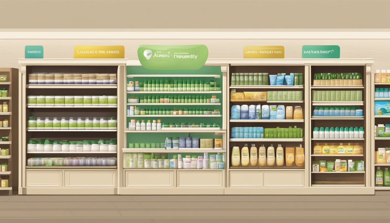 Shelves stocked with Aveeno products in a Singapore store, with a prominent "Frequently Asked Questions" sign