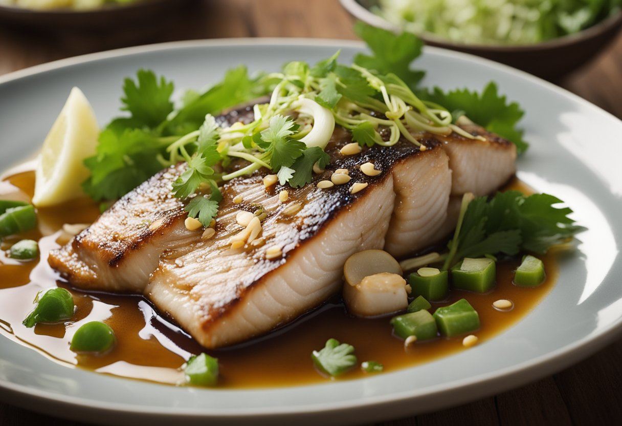 A chef fillets a white snapper, marinates in soy sauce, ginger, and garlic, then steams with scallions and cilantro