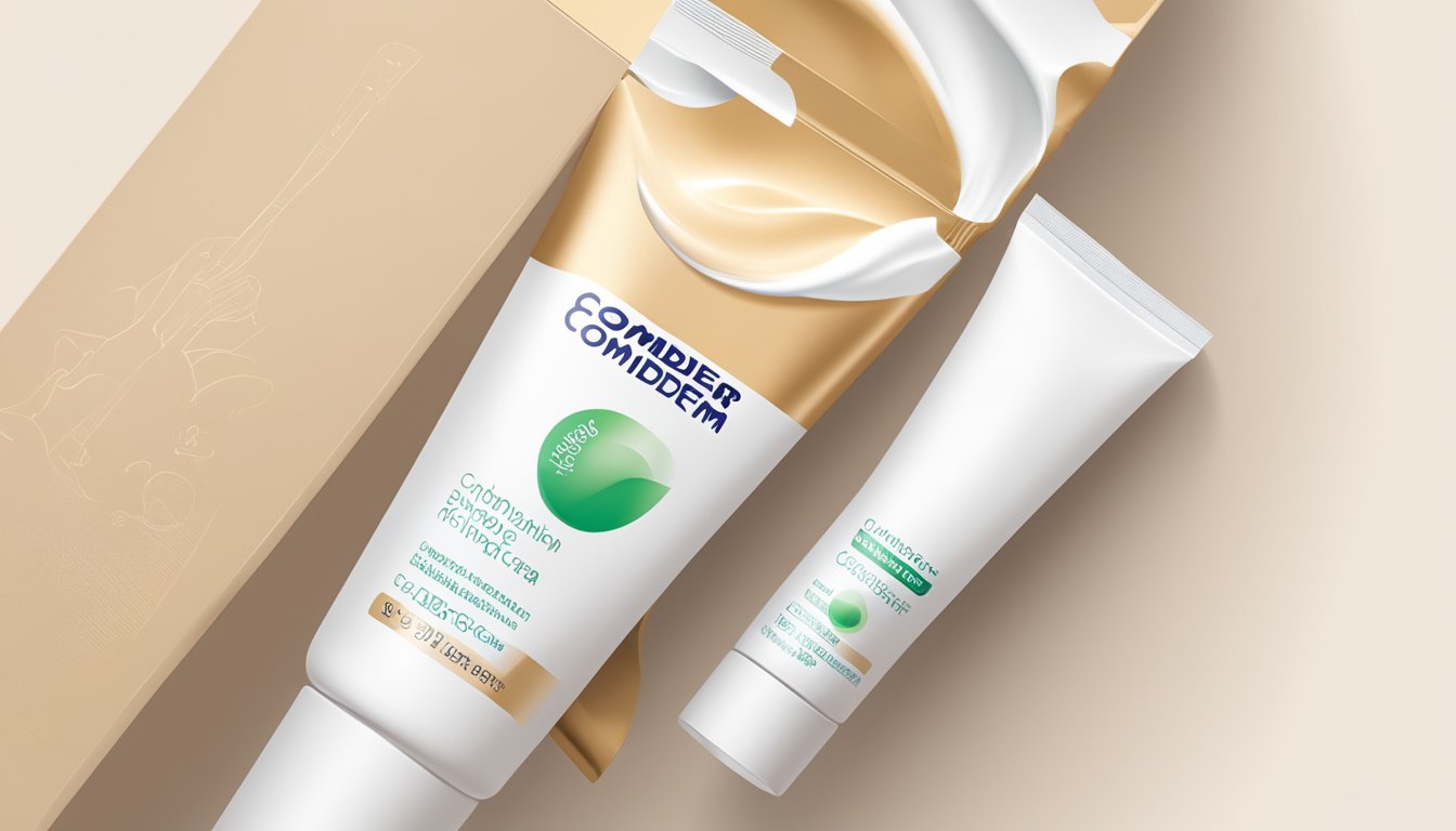 A hand reaches out to open a package, revealing a tube of Combiderm Cream. The packaging is bright and eye-catching, with the cream prominently displayed