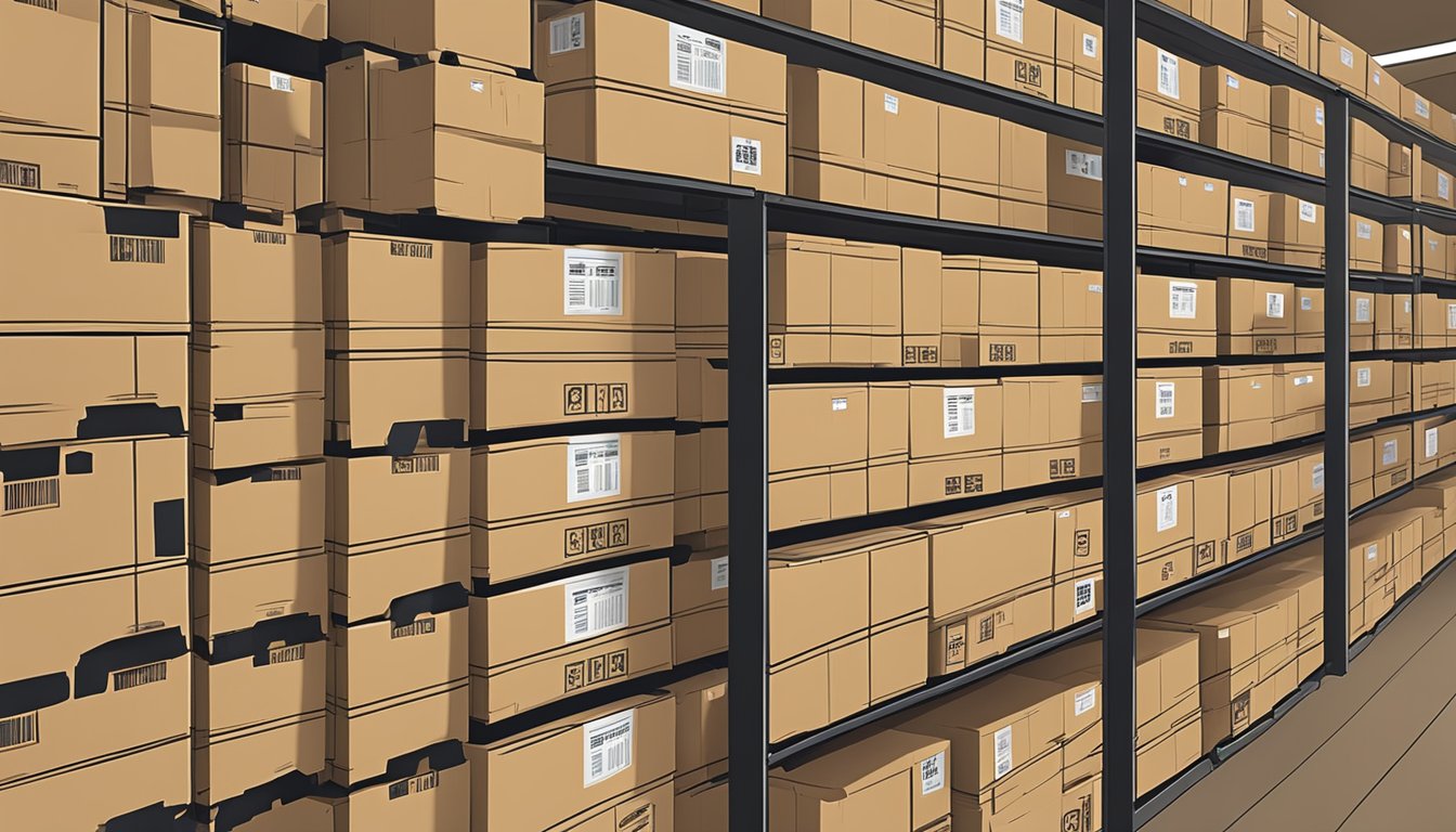 Cardboard boxes stacked neatly in a warehouse, with labels indicating "Singapore" for an illustrator to recreate