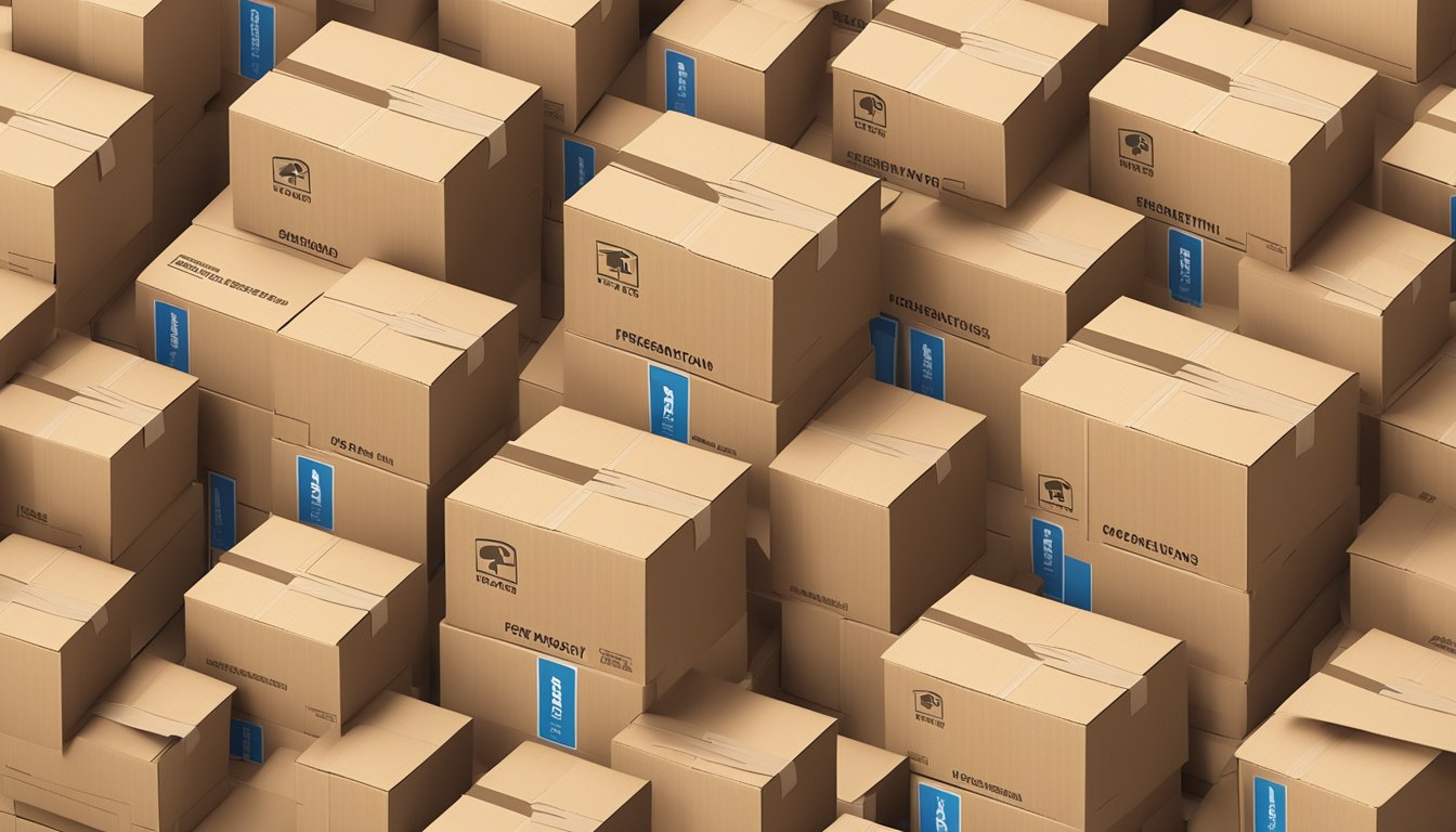 Several cardboard boxes stacked with "Frequently Asked Questions" printed on the side, against a clean white background