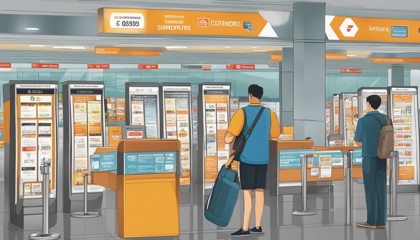 Customers at Singapore airport face strict regulations and heavy penalties when purchasing cigarettes. Signs display the rules, while officials monitor and enforce compliance