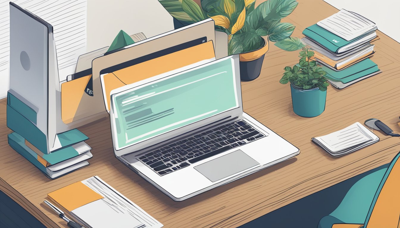 A laptop open on a desk, with an email inbox displaying the subject line "Frequently Asked Questions buy email list singapore"