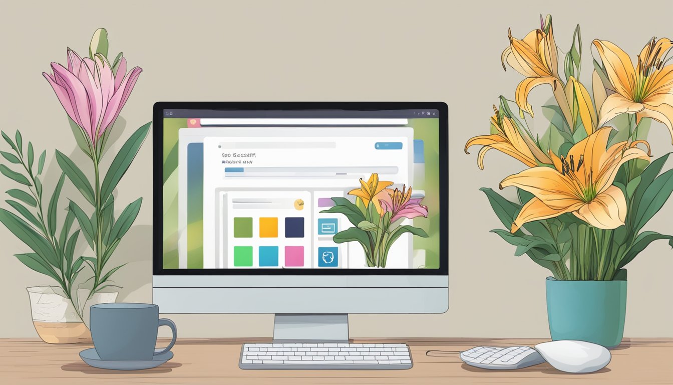 A computer screen displaying a website with a variety of lilies available for purchase. A cursor hovers over the "Add to Cart" button