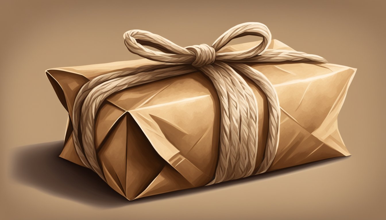 A package of freshly baked sourdough bread arrives at a doorstep, wrapped in brown paper and tied with twine, emitting a tantalizing aroma