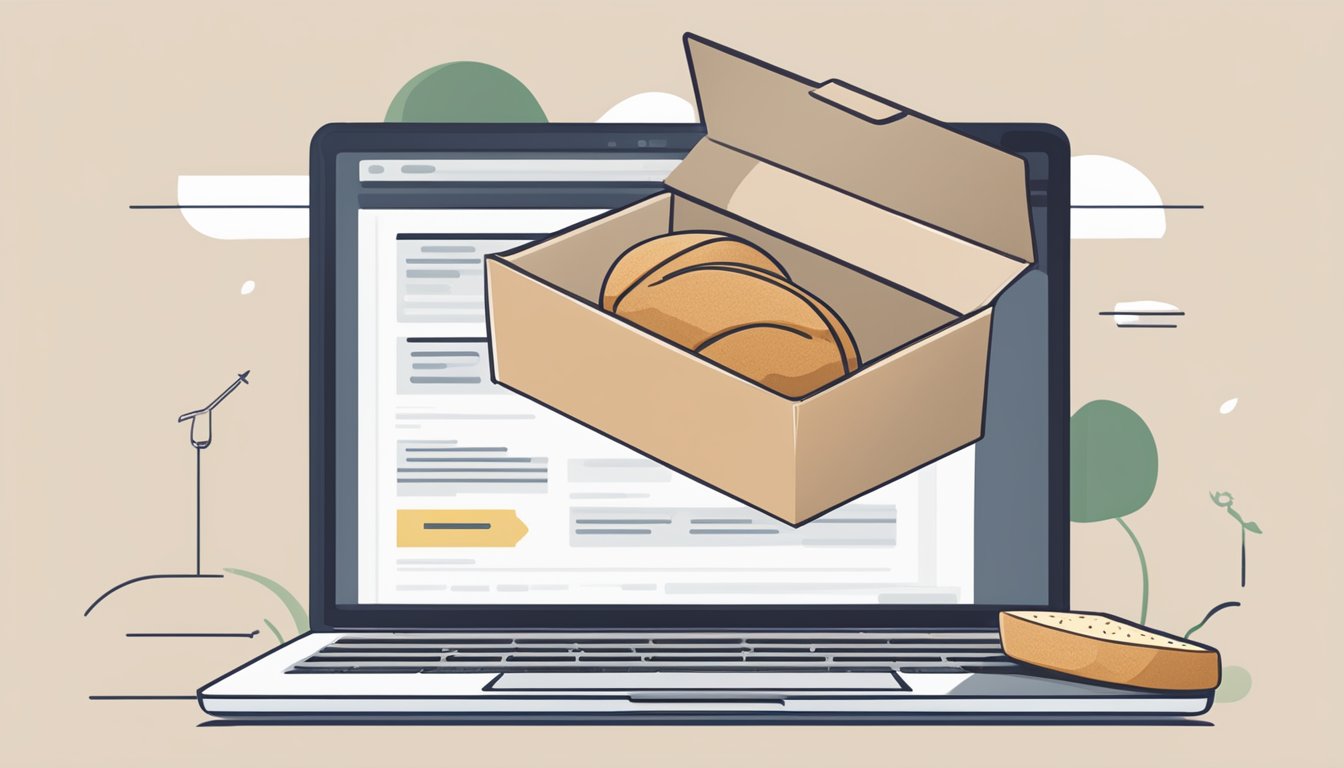 A laptop open to a webpage titled "Frequently Asked Questions buy sourdough bread online" with a list of questions and answers