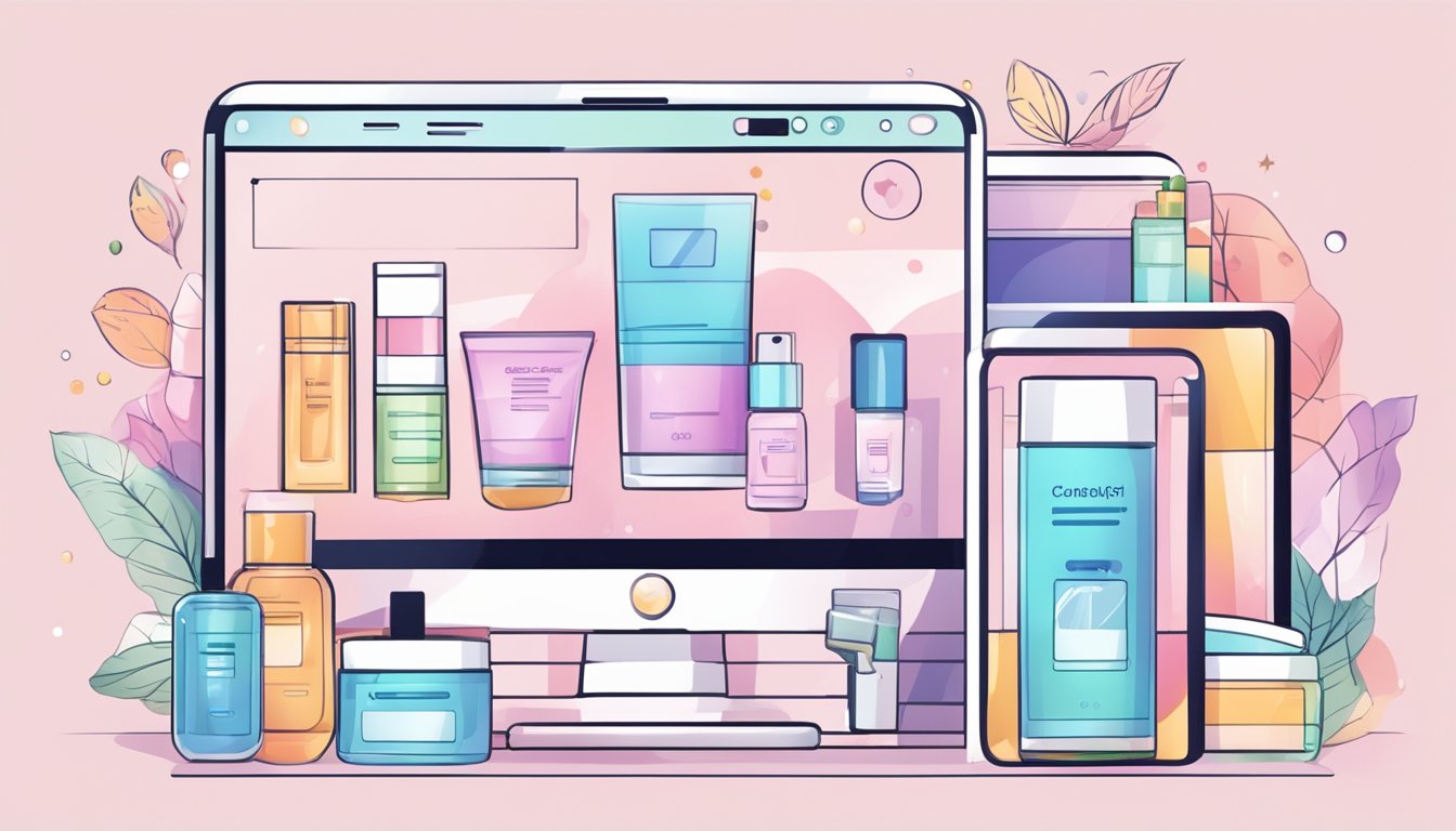 A computer screen displaying a website with various Korean beauty products. A cursor hovers over the "Add to Cart" button