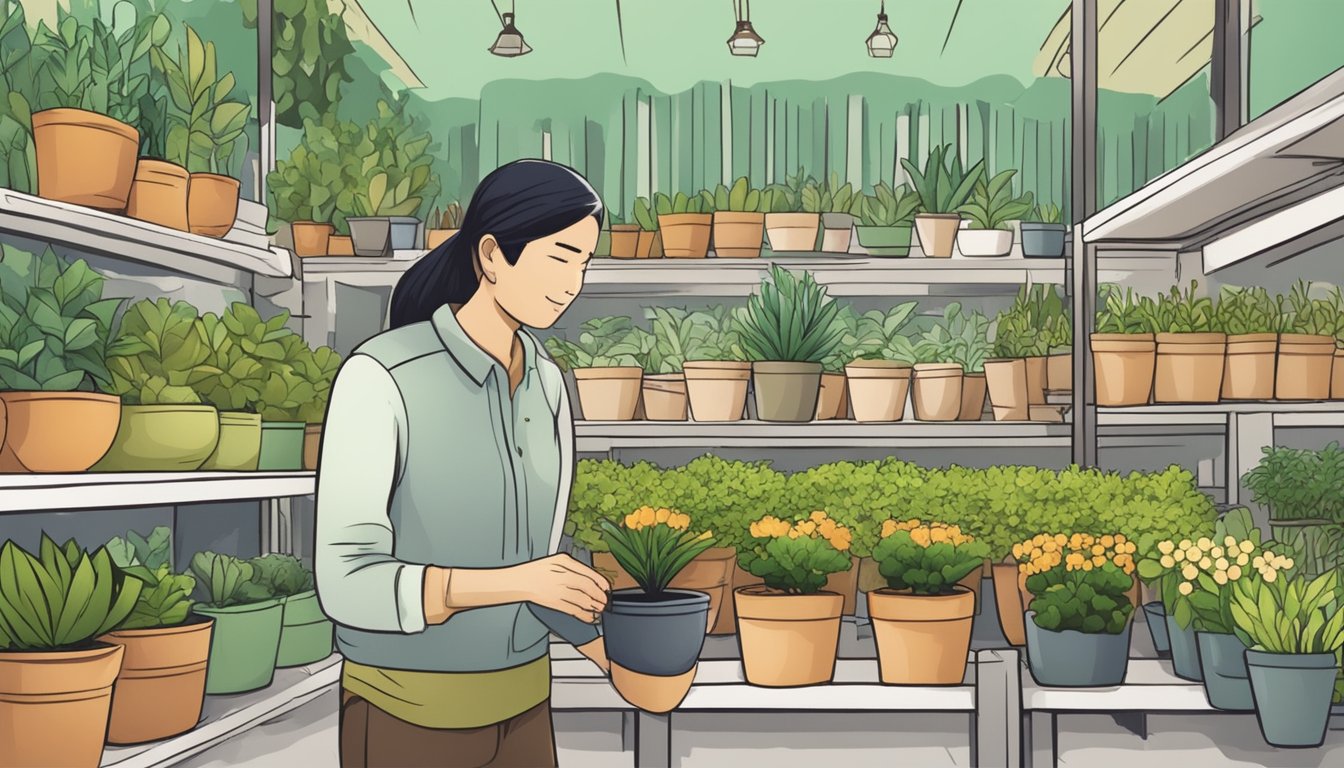 A person purchasing plant pots in a Singaporean garden store