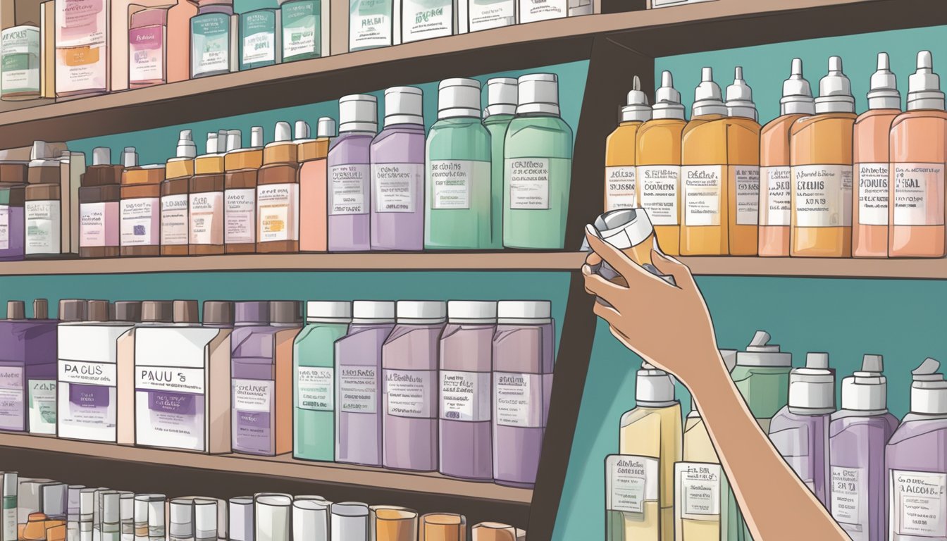 A hand reaching for a bottle of Paula's Choice skincare product in a Singaporean store