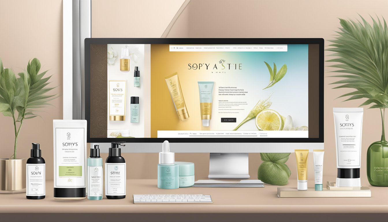 A computer screen displaying the Sothys website with a variety of skincare products available for purchase