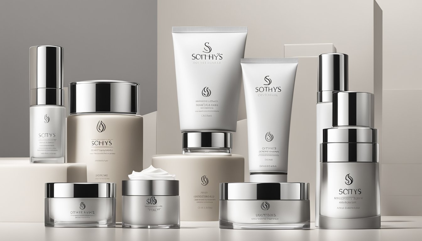A sleek, modern display of Sothys' Beauty Essentials, with elegant packaging and luxurious products. A clean, minimalist background highlights the sophisticated branding