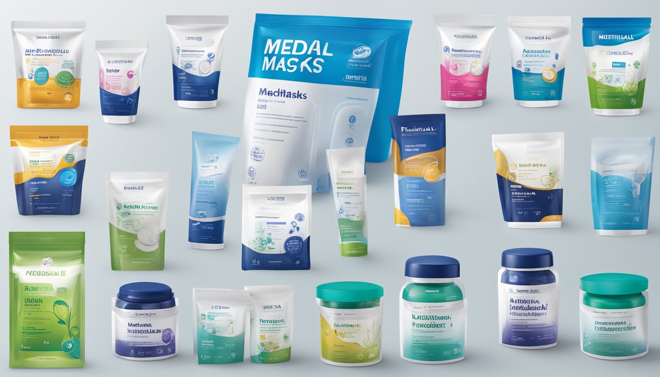 A display of Mediheal masks with logo and packaging, alongside a list of retail locations in Singapore