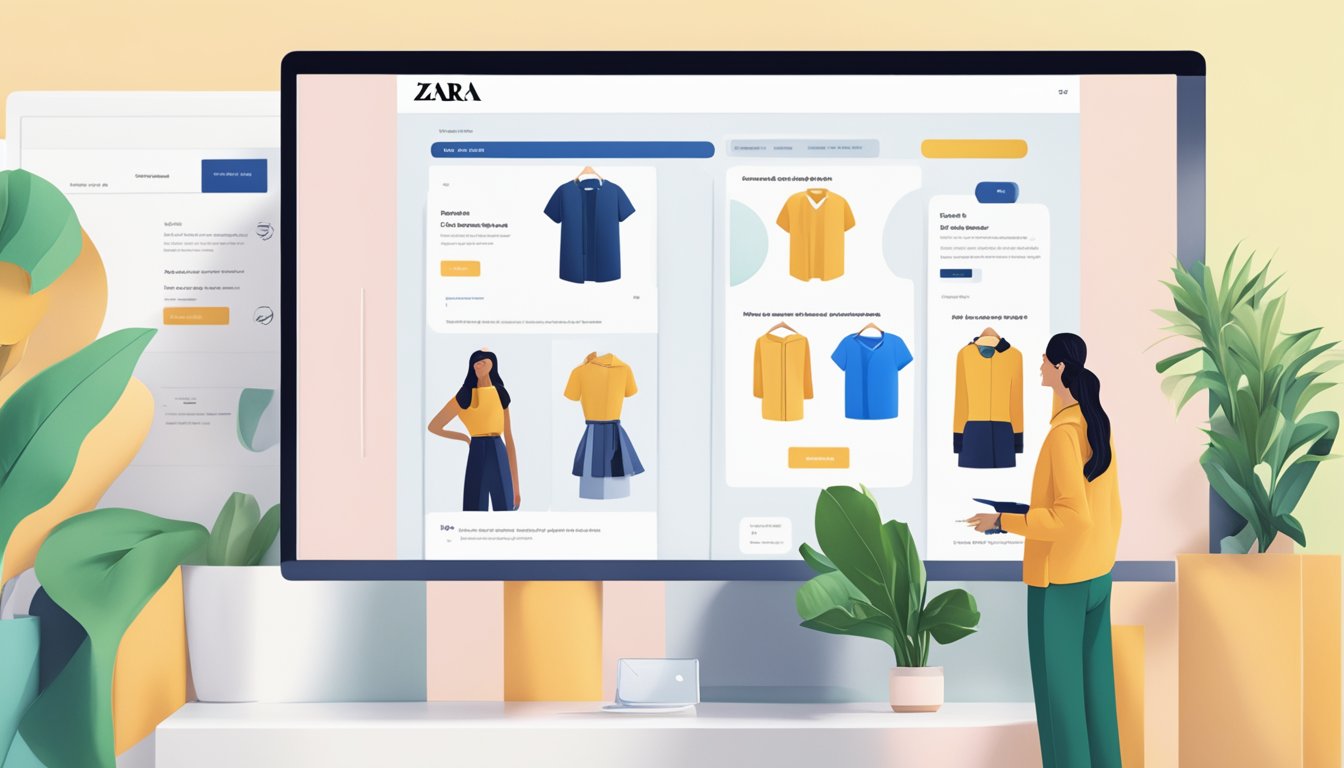 Customers browsing Zara website, clicking on FAQs tab, reading through questions and answers, with Zara logo and branding visible