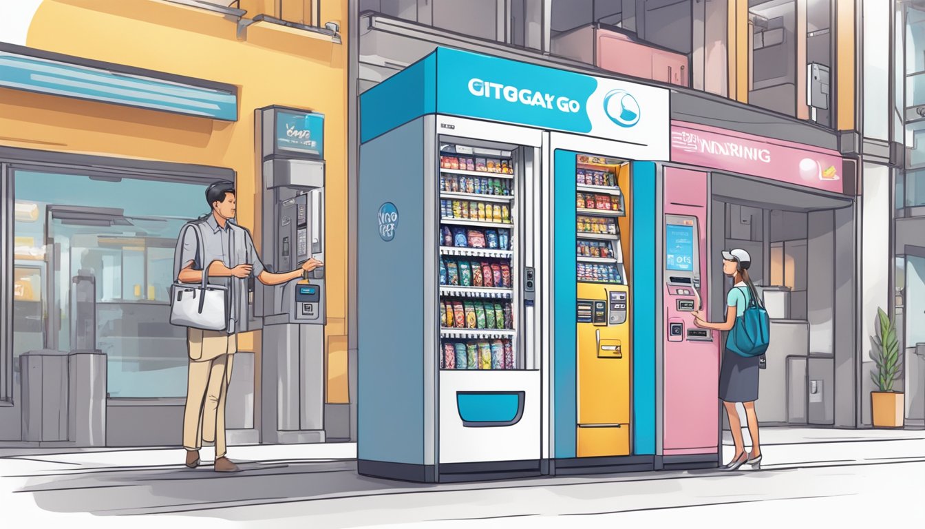 A customer at a kiosk in Singapore purchases a Touch 'n Go card from a vending machine