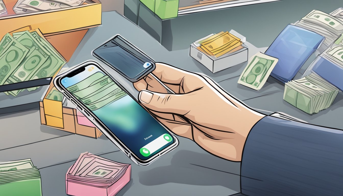 An iPhone X being exchanged for cash at a shop in Singapore