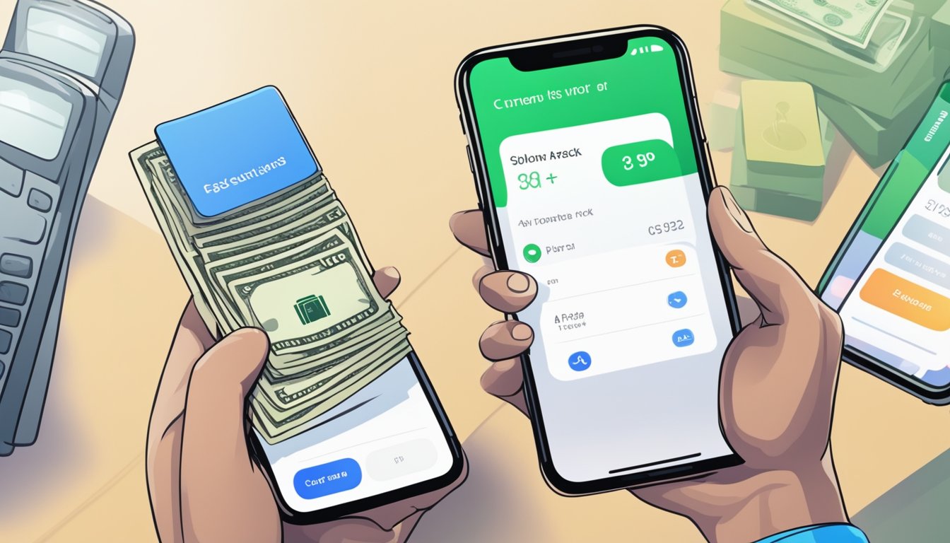 An iPhone X being exchanged for cash at a Singapore buyback store, with a customer asking frequently asked questions