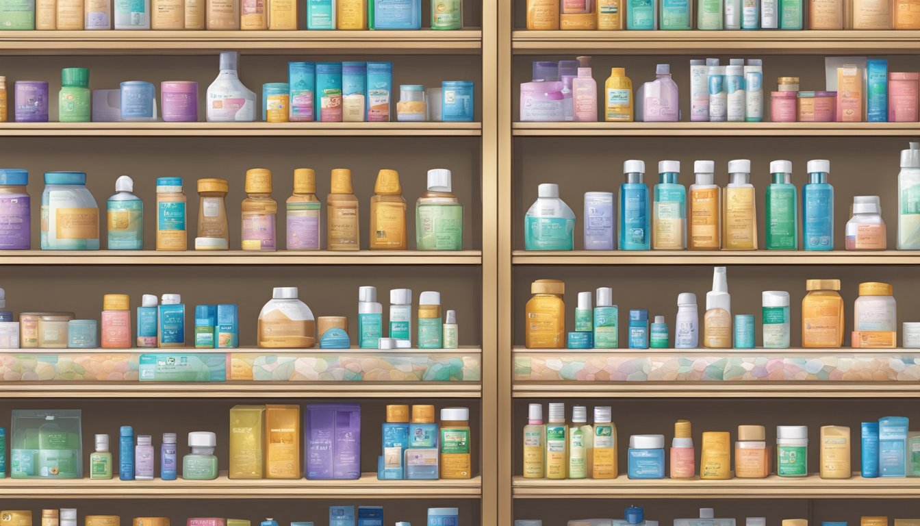 A pharmacy shelf displays Elevit boxes in Singapore