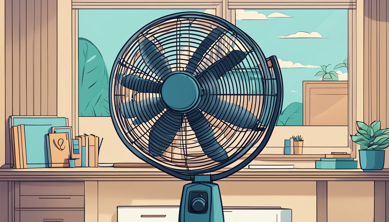 A stand fan displayed on a clean, modern website with a "Frequently Asked Questions" section