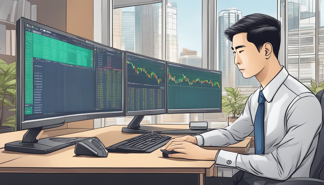 Investor in Singapore selects China ETF on computer, completes purchase with local brokerage