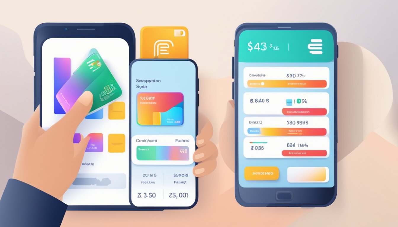 A person using a smartphone to access a financial app, selecting a fund, and completing the purchase with a digital payment method in Singapore