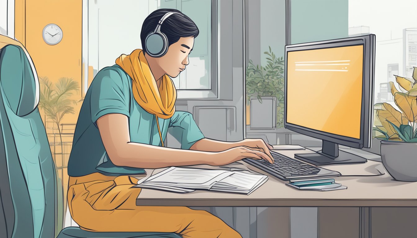 A person using a computer to purchase funds online in Singapore