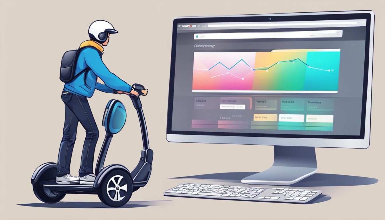 A person orders a Segway online, clicking "buy now" on a computer