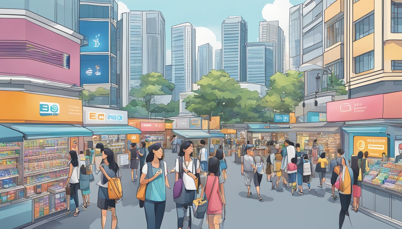 The bustling streets of Singapore showcase a modern electronics store, prominently displaying the latest Echo Dot devices for sale